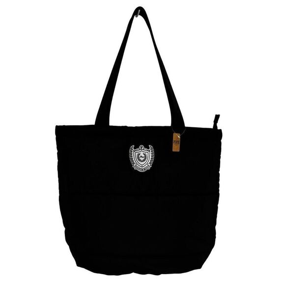 VICTORIA'S SECRET Quilted Tote Bag with Crest Graphic Black NWT - Picture 1 of 12
